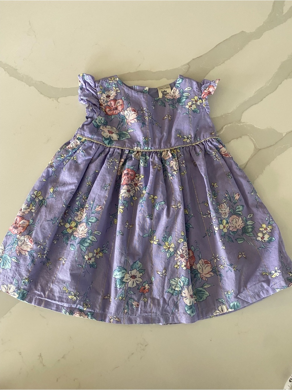 OshKosh B'gosh y2k Purple Floral Flutter Sleeve Ruffle sleeve Cotton Dress 9M